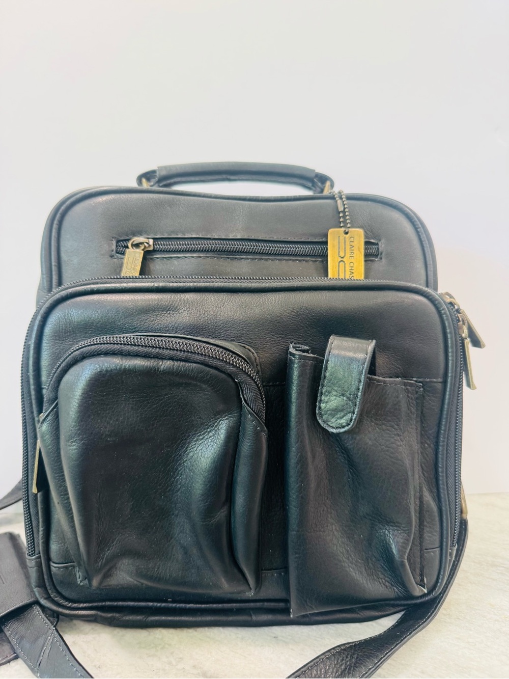 Claire Chase Black Leather Organizer Crossbody Shoulder Bag Made in Colombia